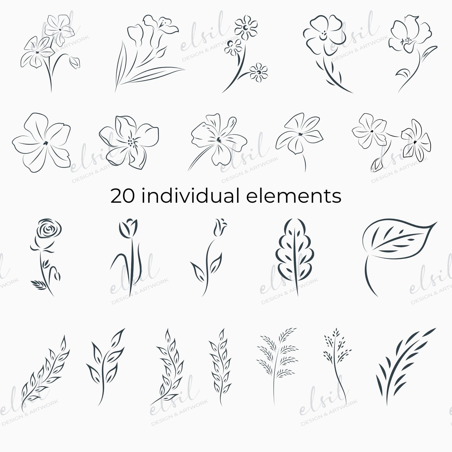 Digital Download - Sketchy Botanicals - Clip Art, Wreaths, Logo Design Elements