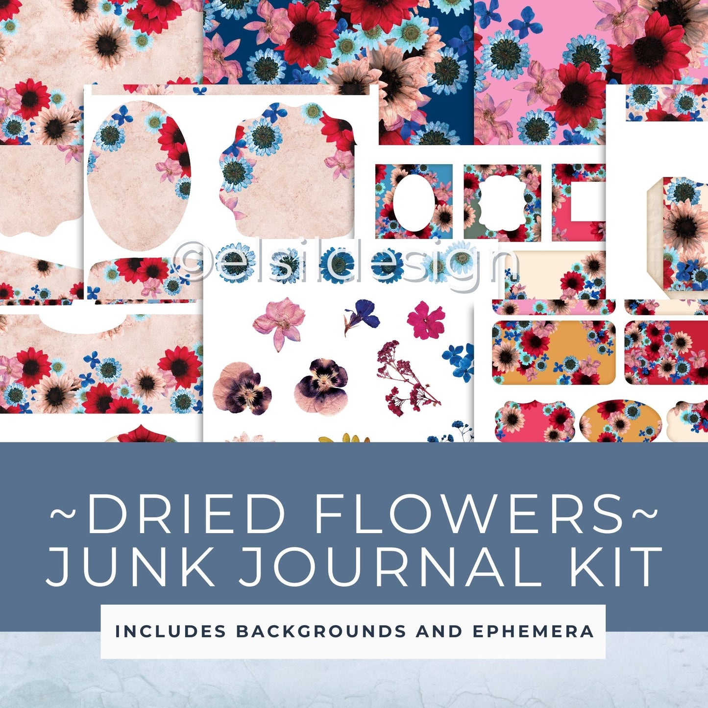 Digital Download - Dried Flowers, Junk Journal Kit - Printable