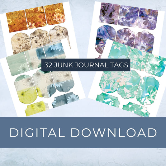 Digital Download - Floral, Junk Journal Tags - Printable