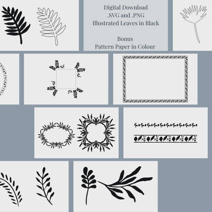 Digital Download - Whispers of Leaves - Clip Art, Borders, Wreaths for Pattern Design, Crafting, and Digital Art