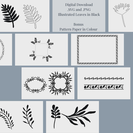 Digital Download - Whispers of Leaves - Clip Art, Borders, Wreaths for Pattern Design, Crafting, and Digital Art